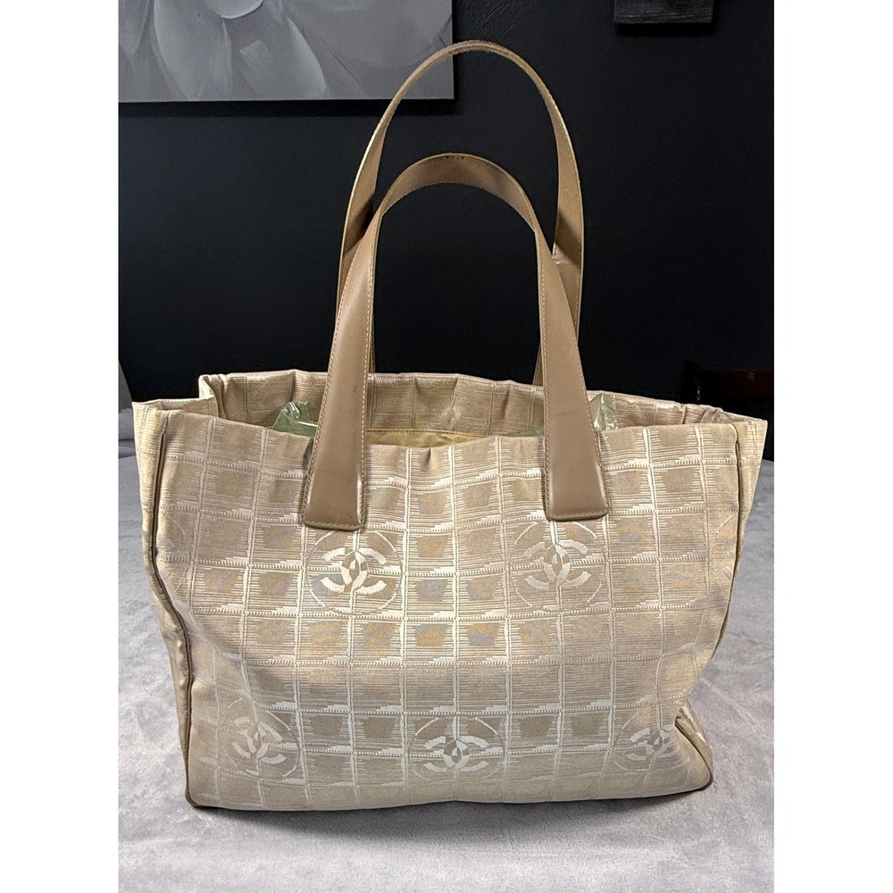 Authentic Chanel Beige Canvas CC Logo Tote Bag